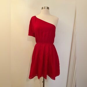 Alice + Olivia Red One Shoulder Dress